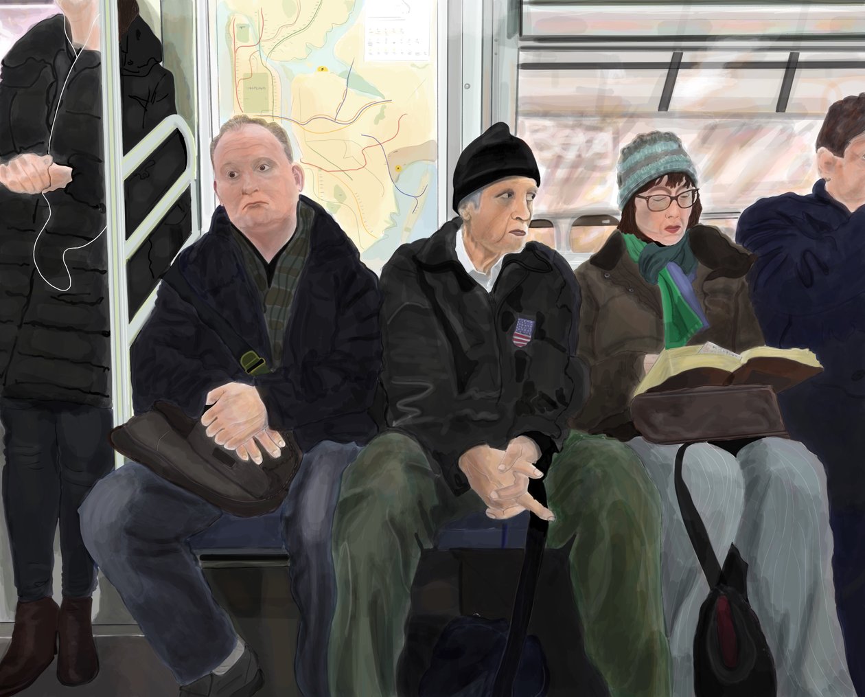 Viajeros en el tren F de Evan Sklar