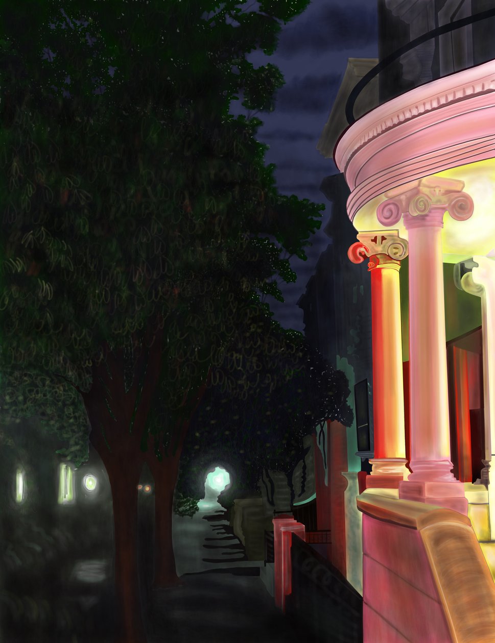 Esquina de Seventh Street y prospect park oeste por la noche (arte digital) de Evan Sklar