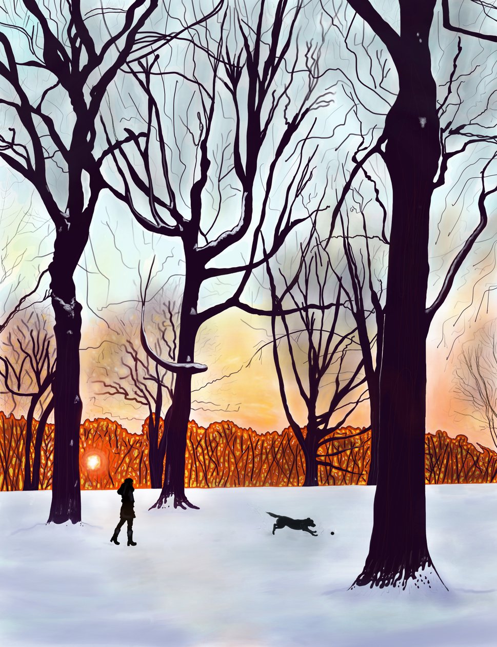 Perro en la nieve, Brooklyn (arte digital) de Evan Sklar