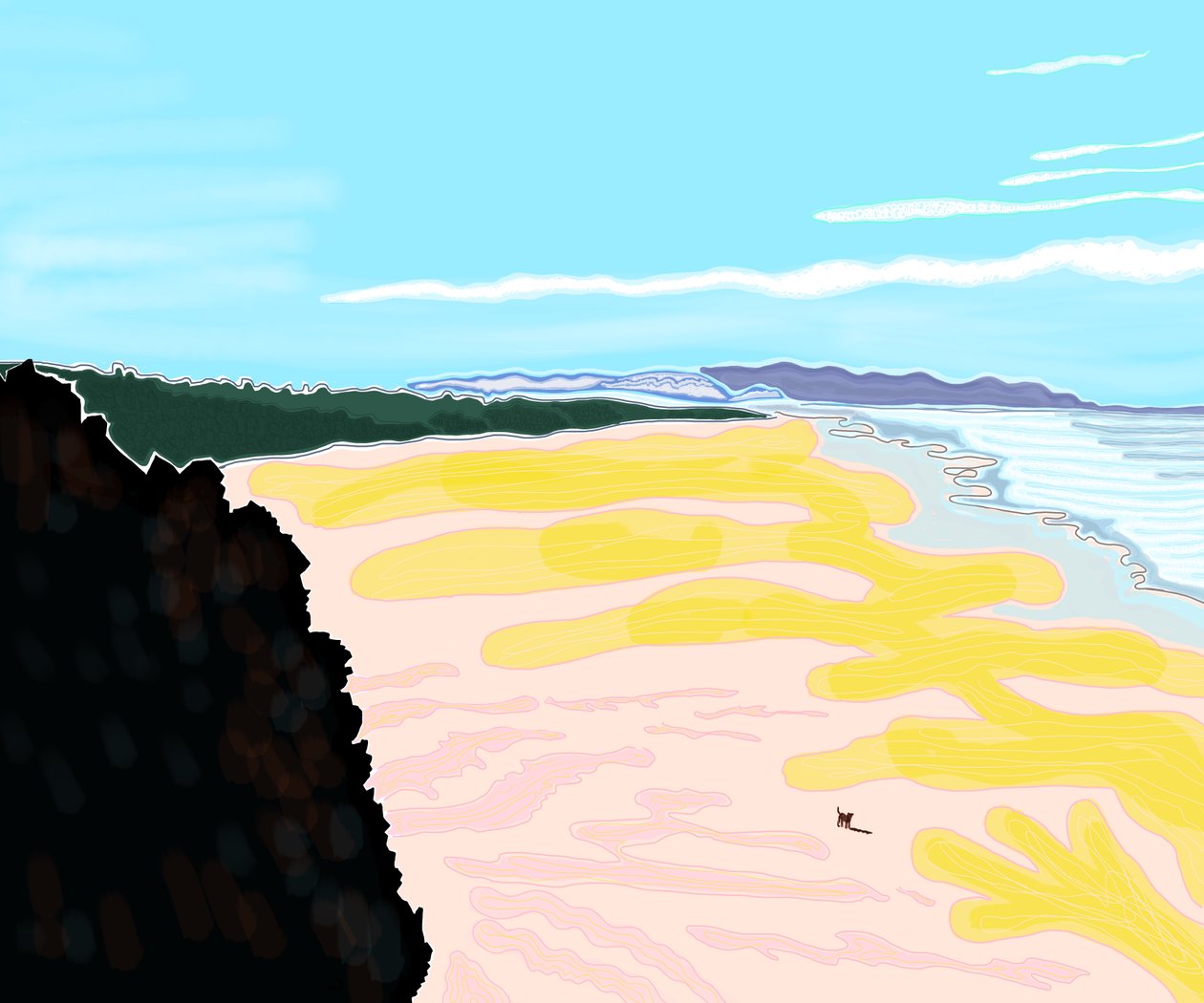 Perro en la playa, Cliff House, San Francisco (arte digital) de Evan Sklar