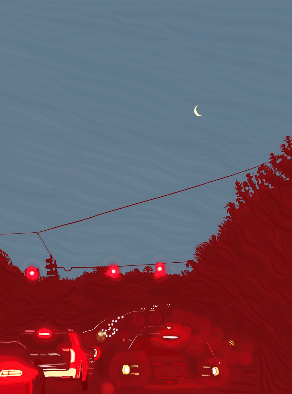 Conduciendo hacia el sur, sesenta y cinco de la mañana, c.2020-24 (arte digital) de Evan Sklar