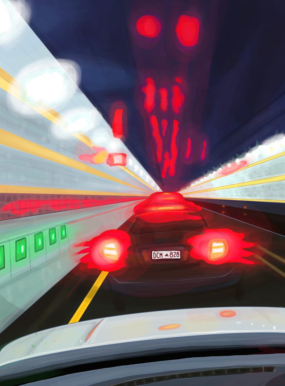 Conducción nocturna por el Midtown Tunnel (arte digital) de Evan Sklar