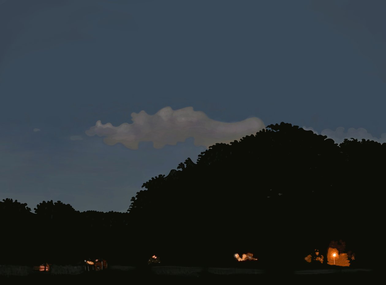 Campo y cielo al atardecer, parque Prospekt, Brooklyn (arte digital) de Evan Sklar