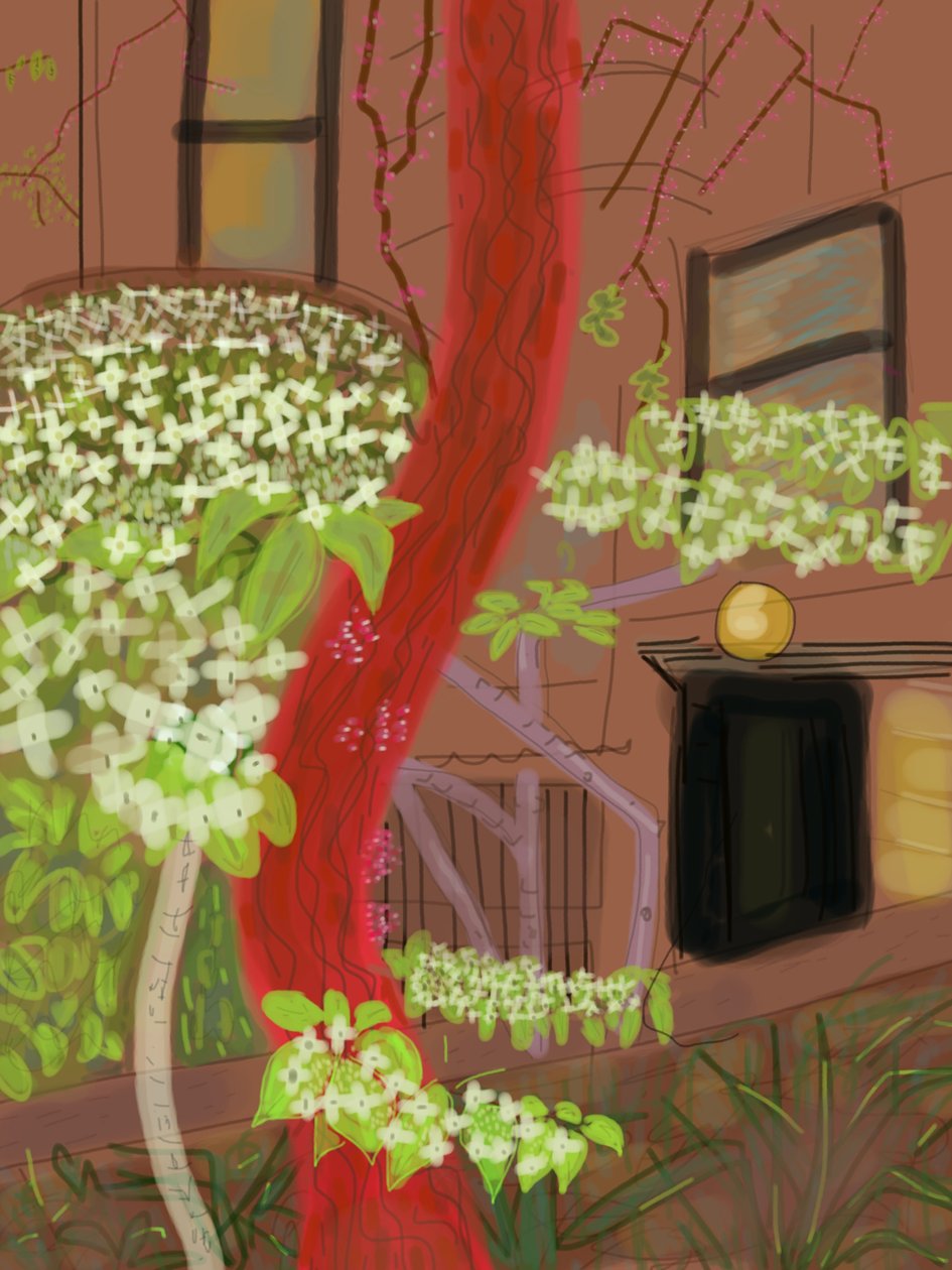 Flowering Dogwood Trees, 2015 (dibujado a mano en un iPad con un lápiz Apple) de Evan Sklar