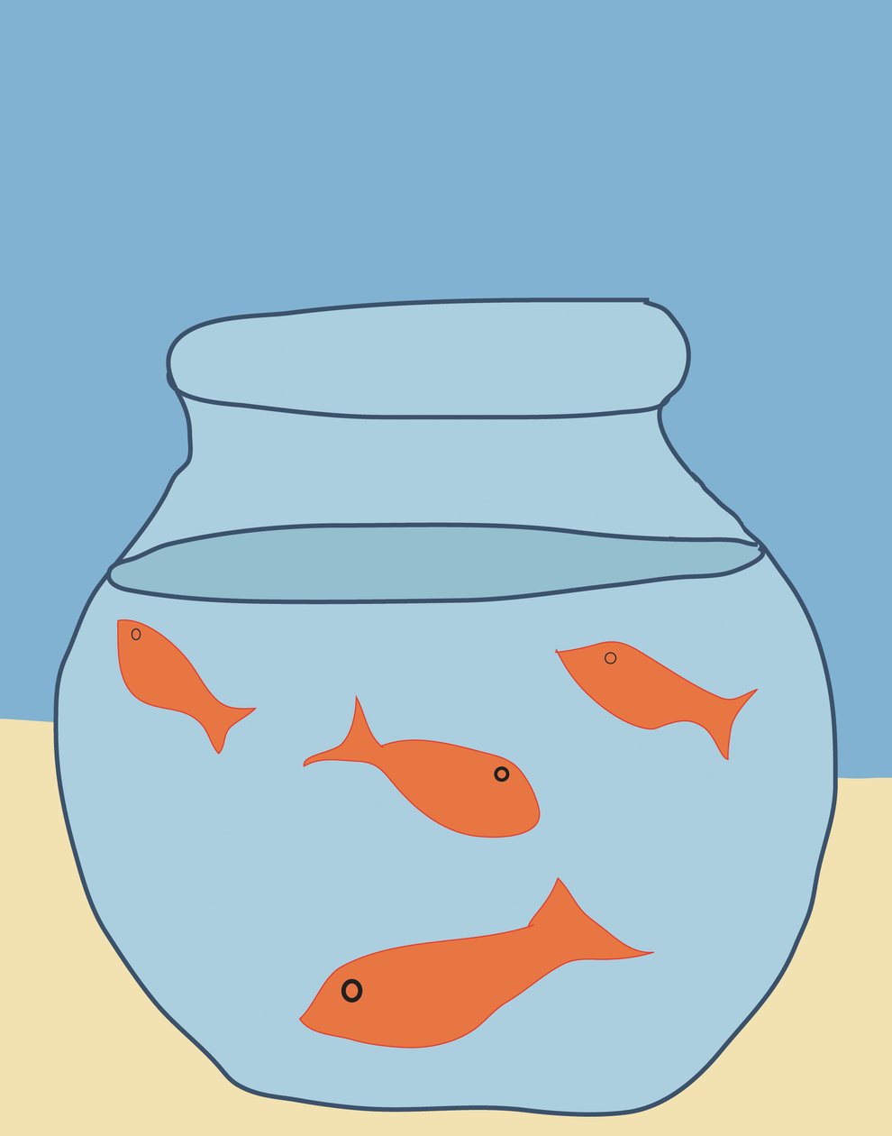 Goldfish In Bowl, 2015 (dibujado a mano en un iPad con un lápiz Apple) de Evan Sklar