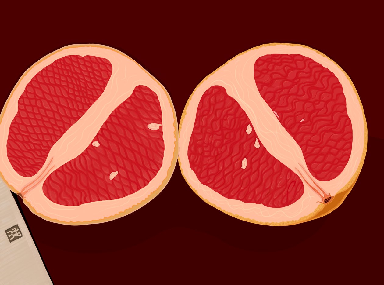 Pomelo partido por la mitad (arte digital) de Evan Sklar