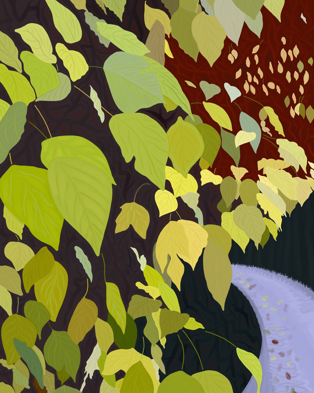 Hojas verdes y camino (arte digital) de Evan Sklar