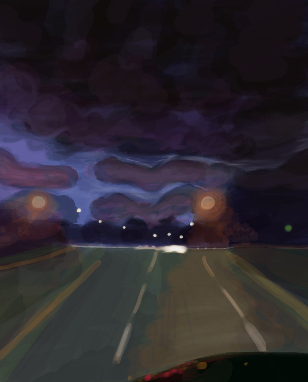 Highway At Night, 2016 (dibujado a mano en un iPad con un lápiz Apple). de Evan Sklar