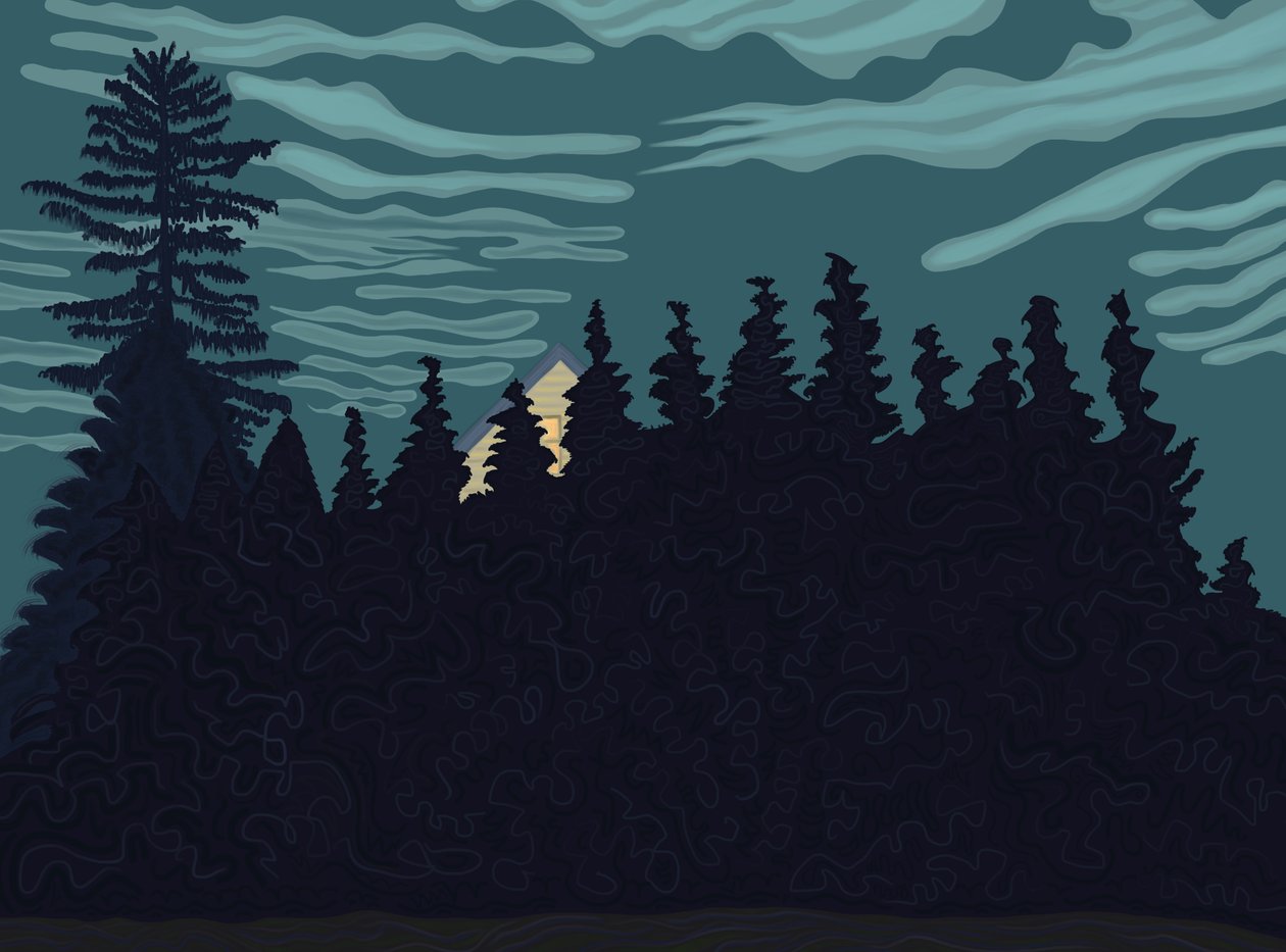 Casa y seto (arte digital) de Evan Sklar