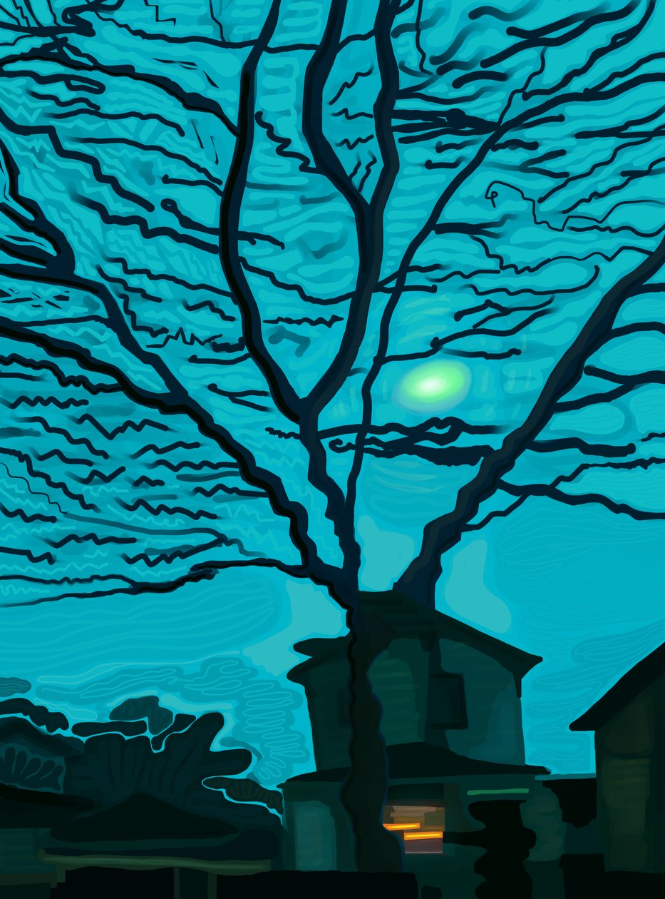 Casa en Queens de noche (arte digital) de Evan Sklar