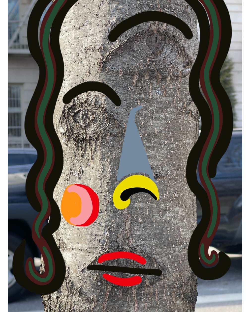 Ilustración de la cara de un árbol mediante fotografía y dibujoi Brooklyn (arte digital) de Evan Sklar