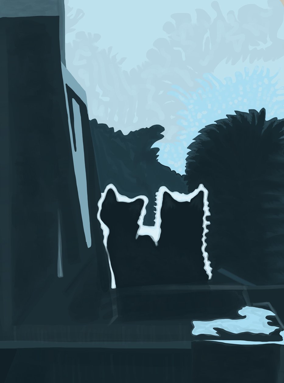 Gatitos al otro lado de la ventana (arte digital) de Evan Sklar