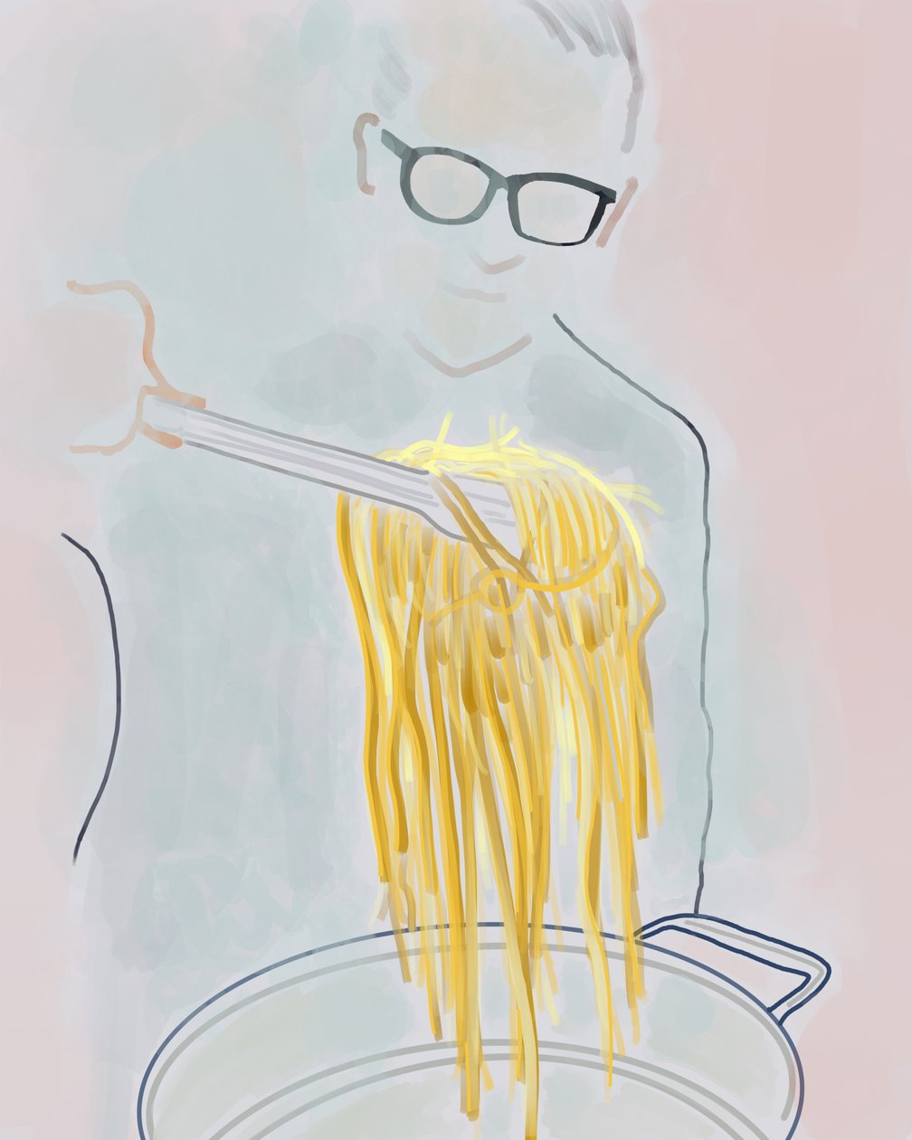 Hombre sacando pasta de una olla, Brooklyn (arte digital) de Evan Sklar