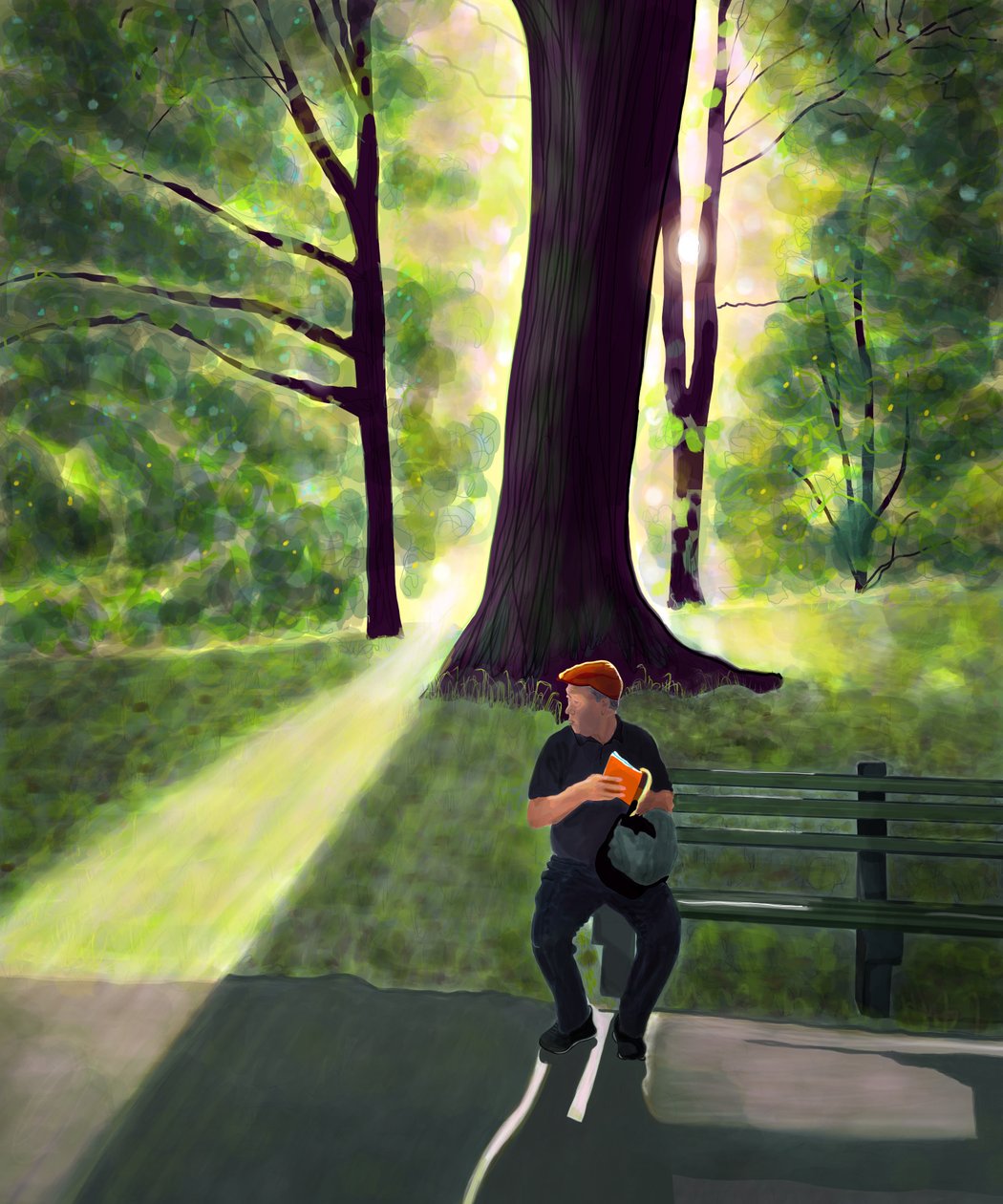 Hombre leyendo en un parque de Brooklyn (arte digital) de Evan Sklar