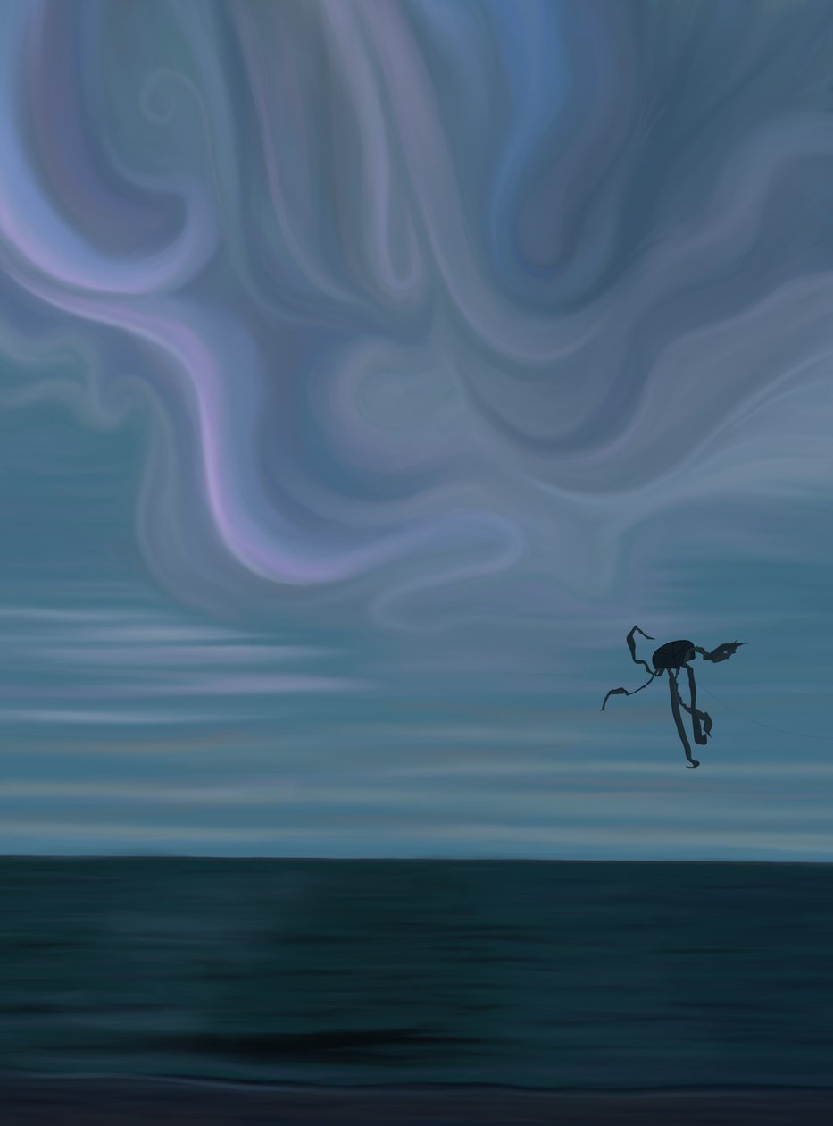 Océano y nube con cometa pulpo (arte digital) de Evan Sklar