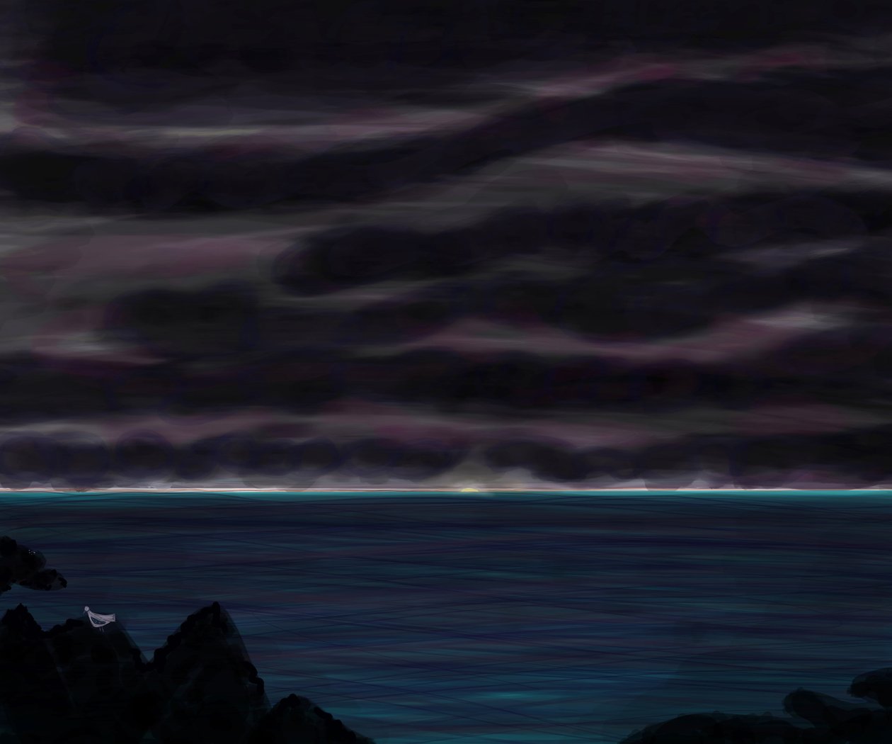 Océano y cielo con pájaro de noche de Evan Sklar