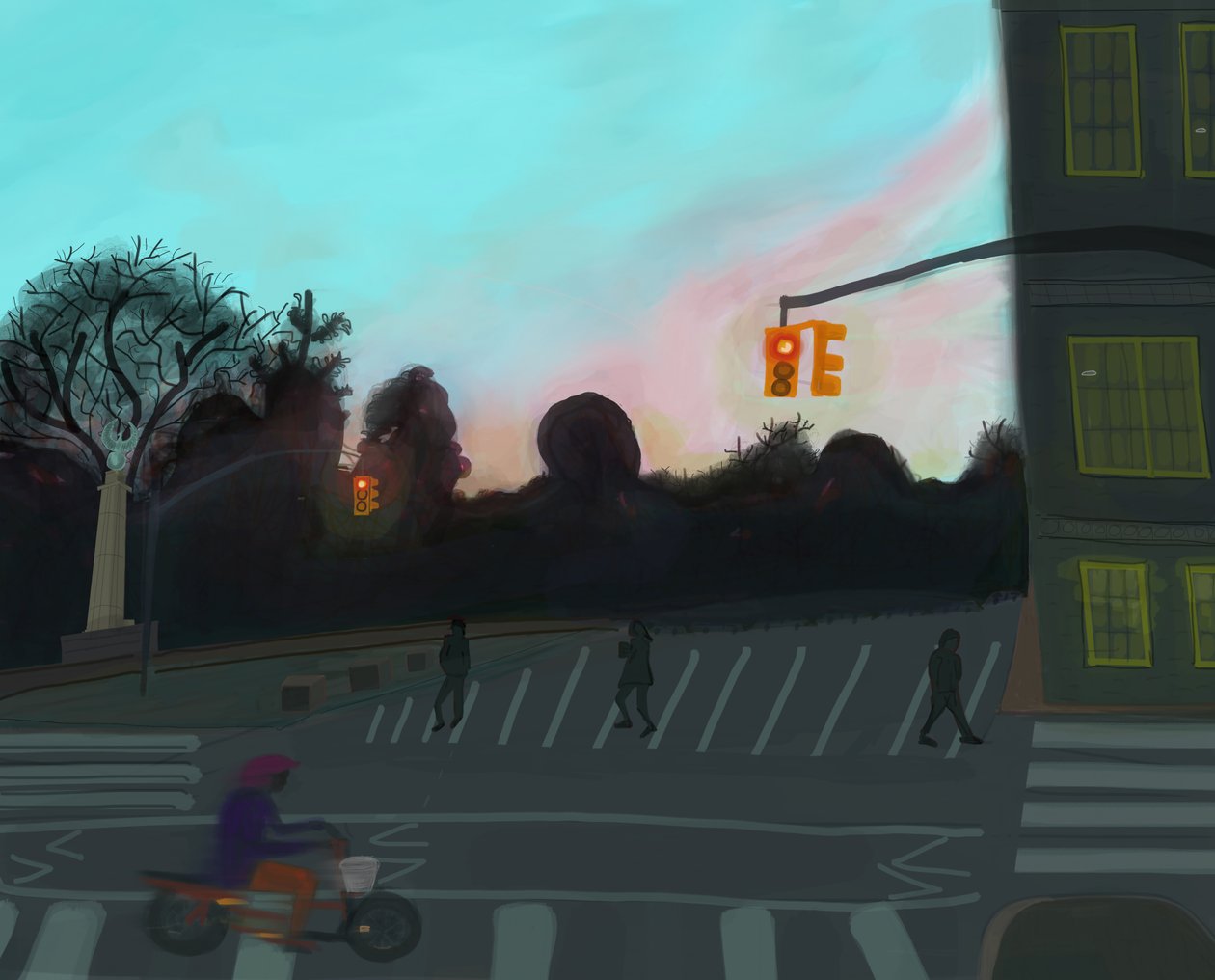 Orange Scooter,Grand Army Plaza, Brooklyn, 2016 (dibujado a mano en un iPad con un lápiz de Apple). de Evan Sklar