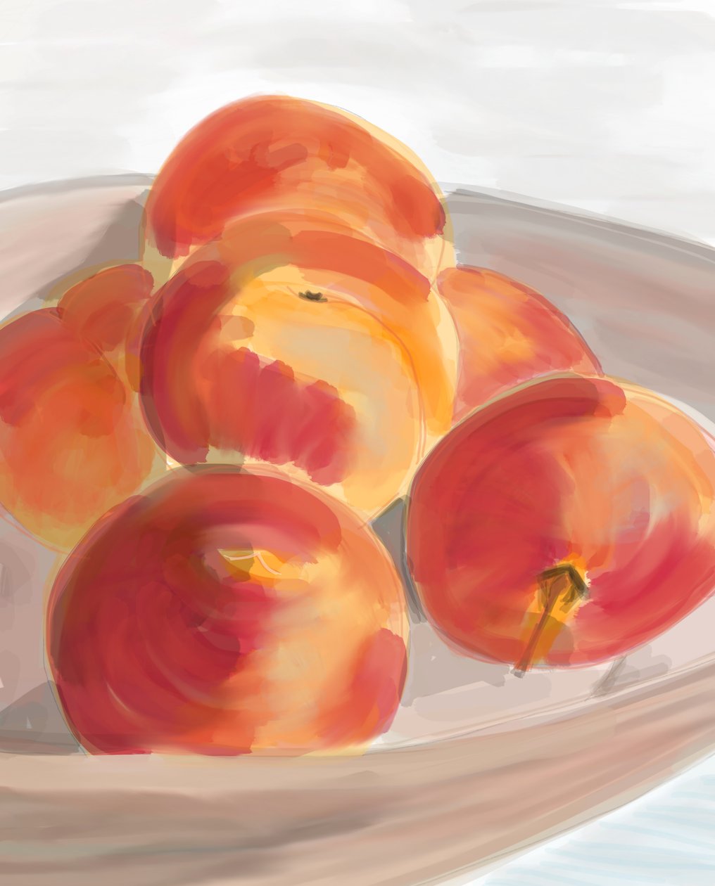 Peaches In Bowl, 2016 (dibujado a mano en un iPad con un lápiz Apple). de Evan Sklar