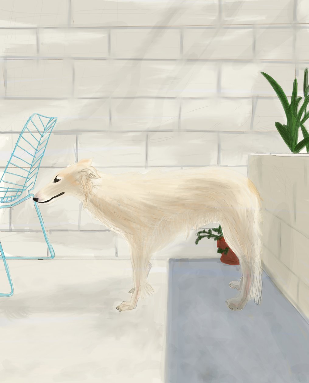 Penny On The Back Porch 2017 (dibujado a mano en un iPad con un lápiz Apple) de Evan Sklar
