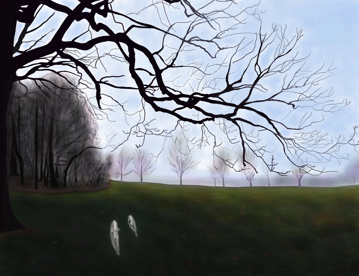Penny y Minnie corriendo en el parque, Brooklyn (arte digital) de Evan Sklar