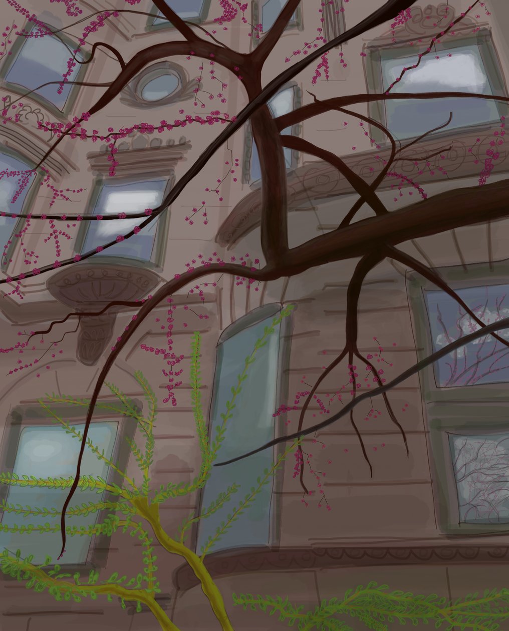 Prospect Parek West y Fifth Street, Brooklyn, 2017 (dibujado a mano en un iPad con un lápiz de Apple). de Evan Sklar