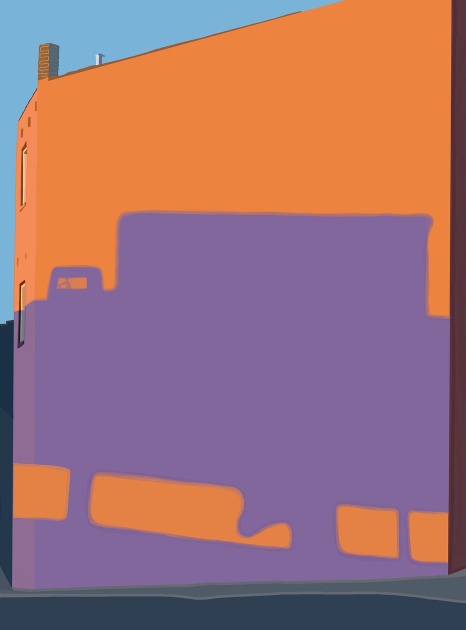 Sombra De Camión De Autopista Elevada En El Lado De Un Edificio. (arte digital) de Evan Sklar