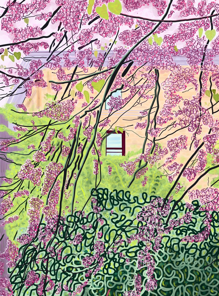 Árboles de primavera y edificio de apartamentos, parque Prospekt (arte digital) de Evan Sklar