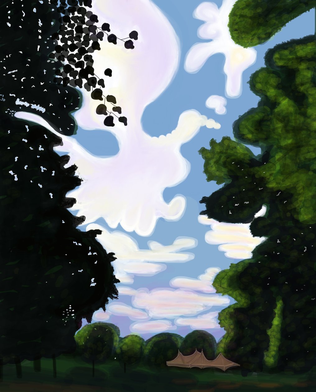 Carpa y cielo, Prospect Park 2018 (dibujado a mano en un iPad con un lápiz de Apple) de Evan Sklar