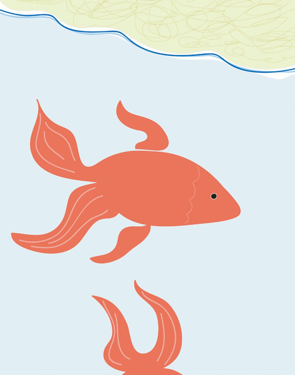 Two Goldfish In Bowl, 2015 (dibujado a mano en un iPad con un lápiz Apple) de Evan Sklar