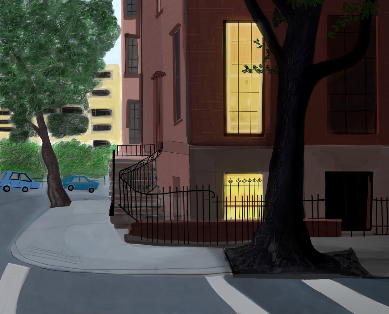 Willow and Middagh Street, 2016 (dibujado a mano en un iPad con un lápiz Apple). de Evan Sklar