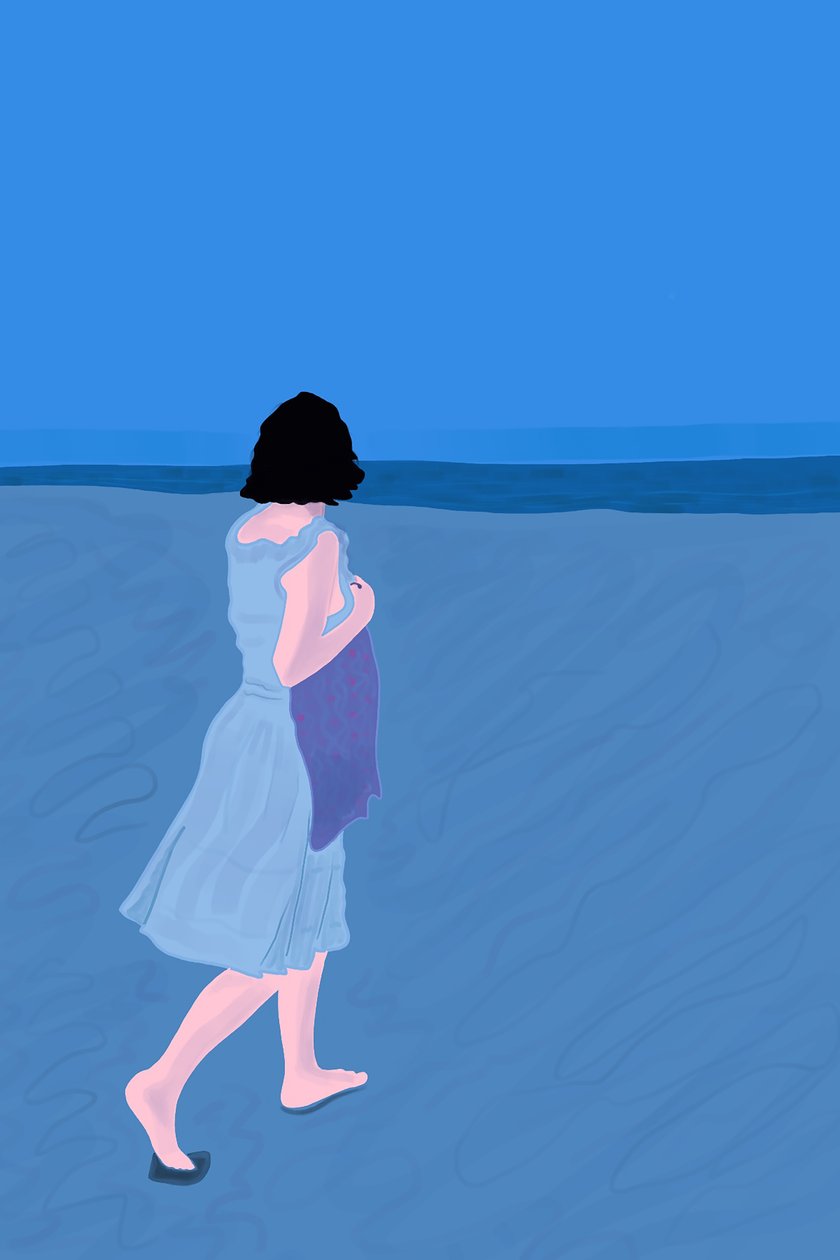 Mujer en la playa de Fire Island (arte digital) de Evan Sklar