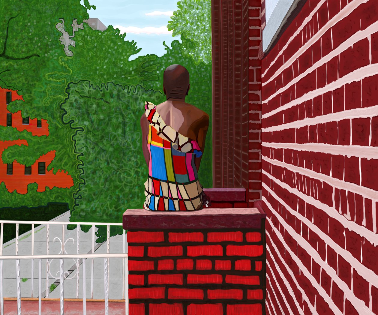 Mujer sentada en Crown Heights, verano (arte digital) de Evan Sklar