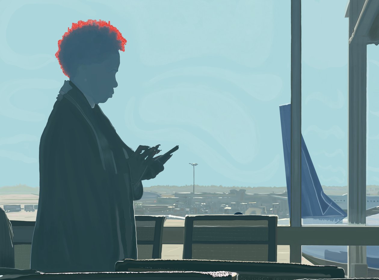 Mujer esperando en el aeropuerto (arte digital) de Evan Sklar