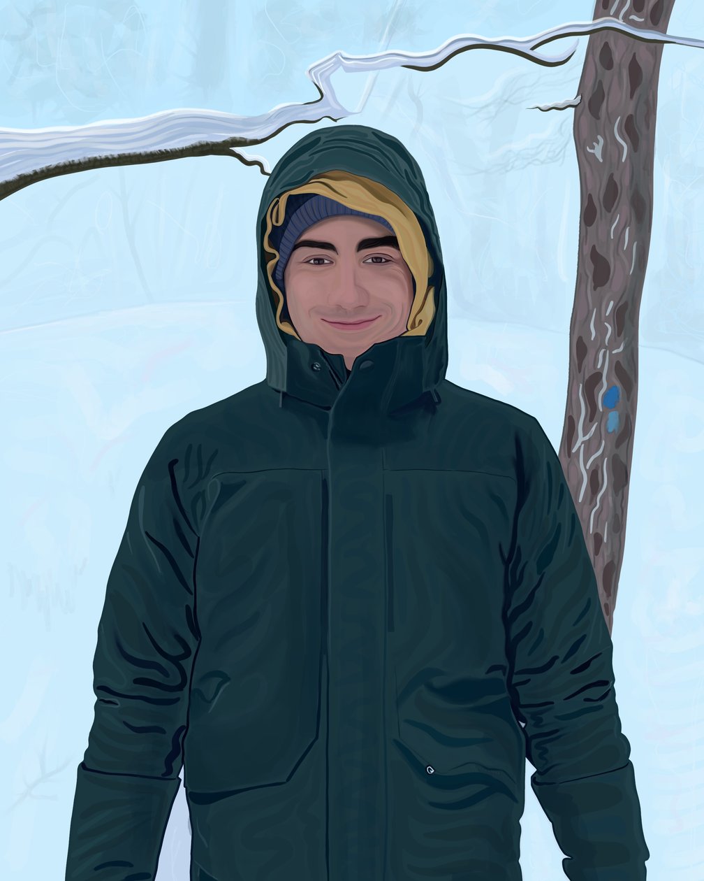 Joven con parka verde en la nieve (arte digital) de Evan Sklar