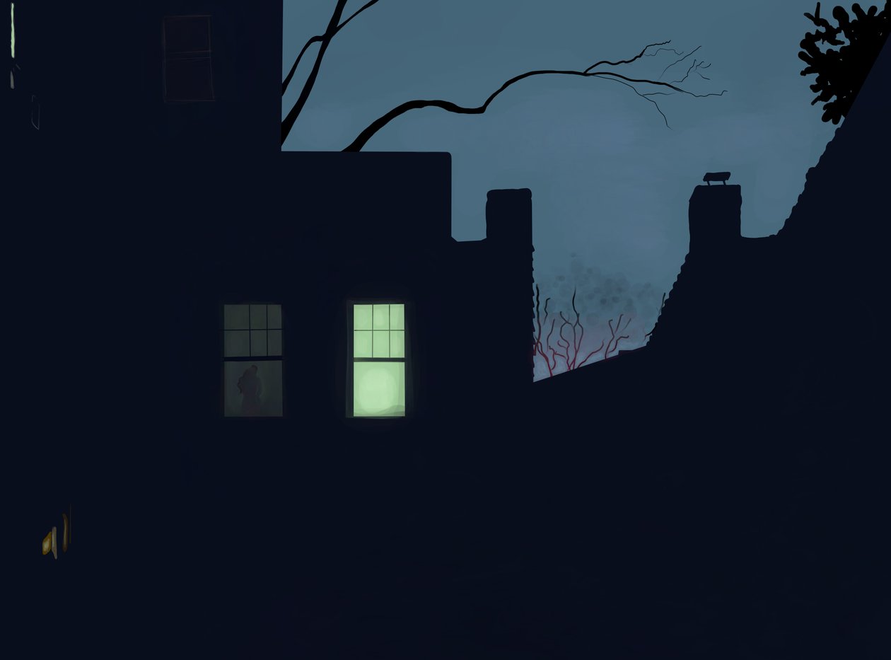 ventana trasera, invierno, atardecer, Brooklyn (arte digital) de Evan Sklar