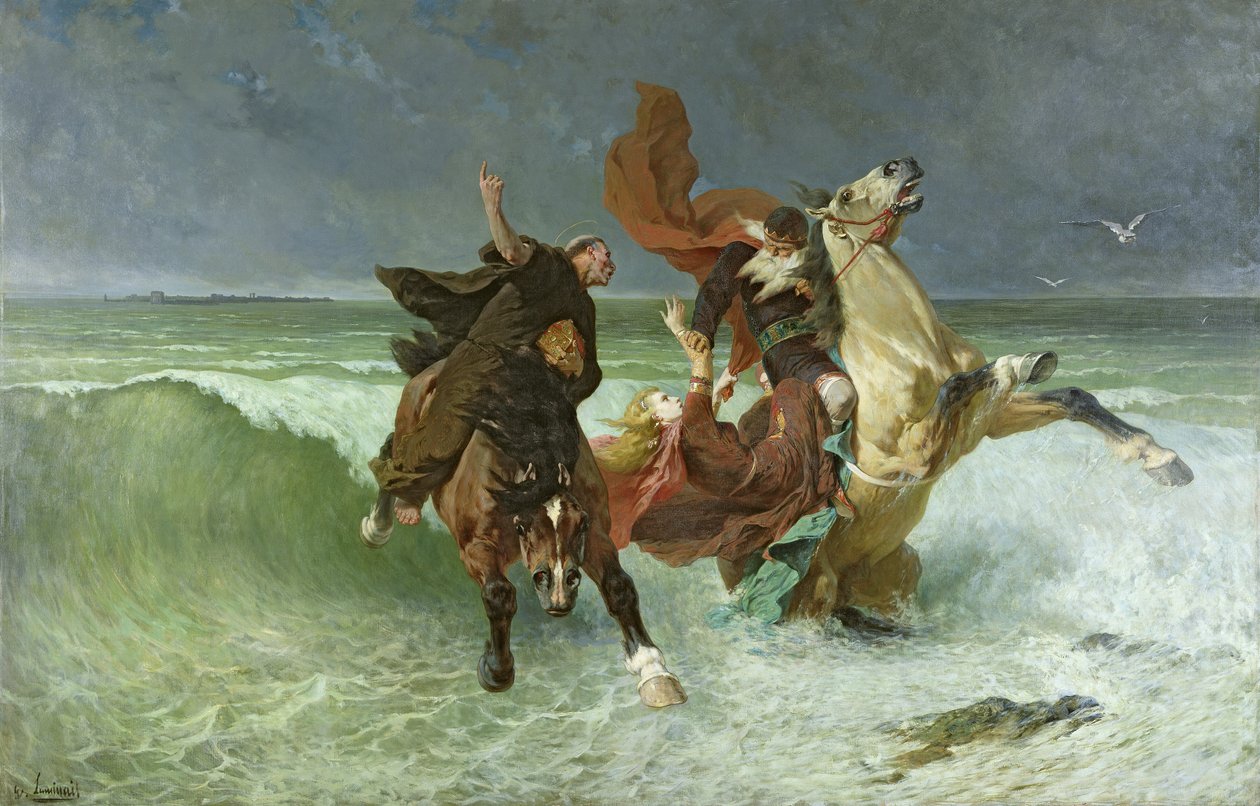 La Huida de Gradlon Mawr (330-434 d.C.) c.1884 de Evariste Vital Luminais