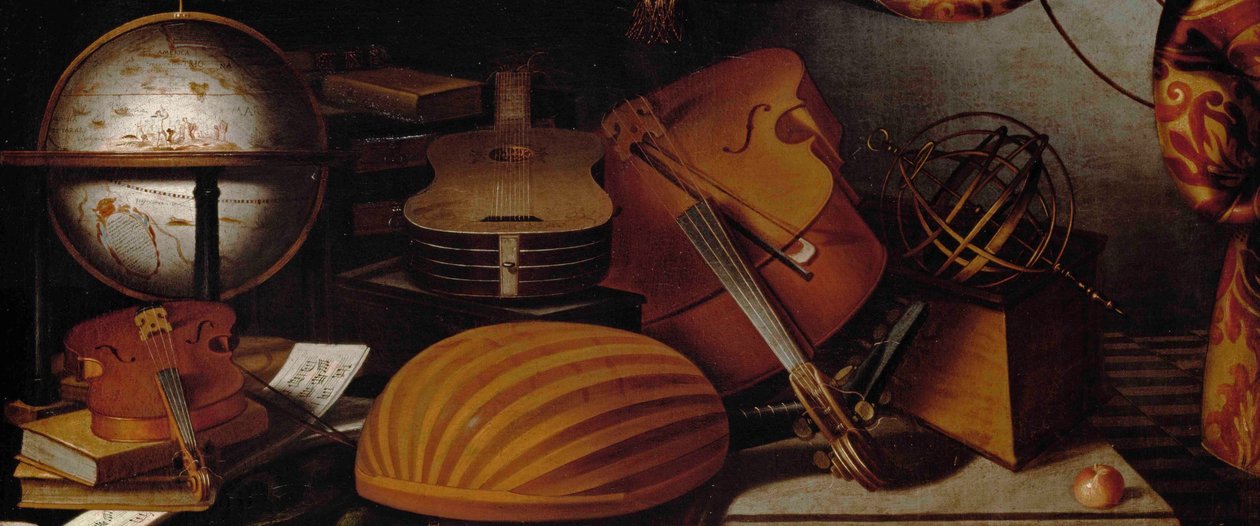 Naturaleza muerta con instrumentos musicales, globo y esfera armilar (detalle) de Evaristo Baschenis
