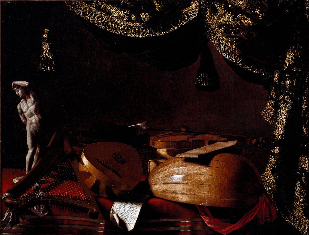 Naturaleza muerta con instrumentos musicales. Pintura de Evarista Baschenis (1617-1677) siglo XVII. Bérgamo, Accademia Carrara, Italia de Evaristo Baschenis