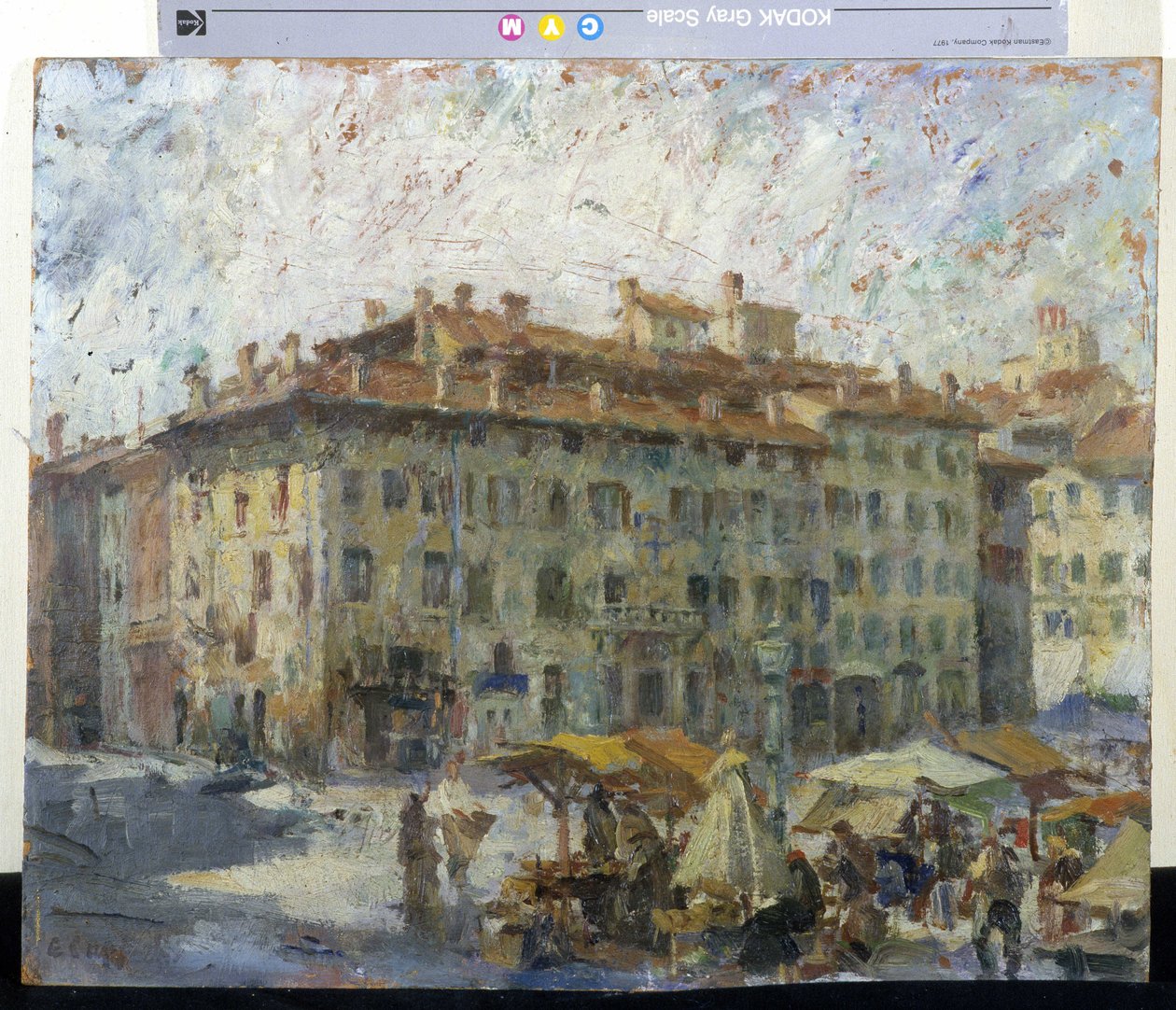 Mercato in Piazza Grande a Modena (Marcha en la Plaza Grande de Módena) (óleo sobre lienzo) de Evaristo Cappelli