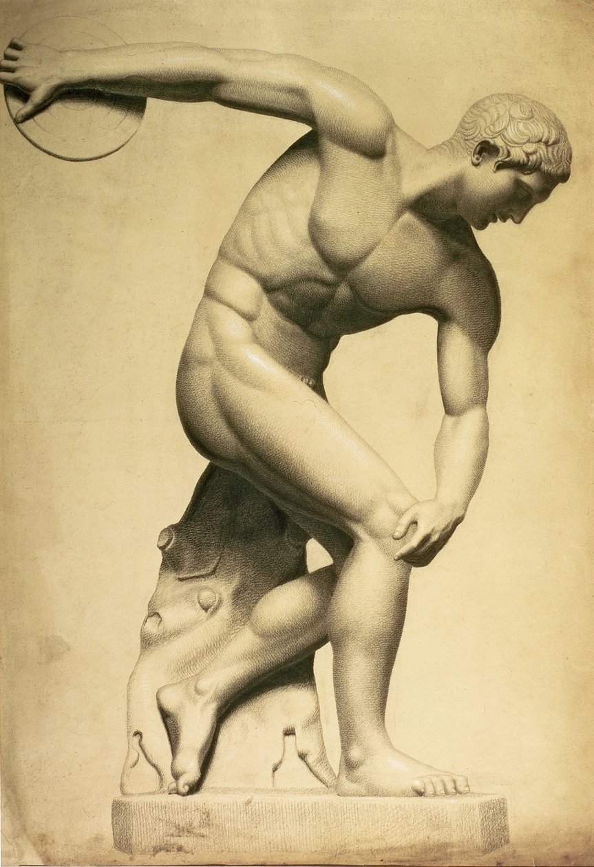 Lanzador de disco, dibujo de una escultura clásica, c.1874 de Evelyn De Morgan