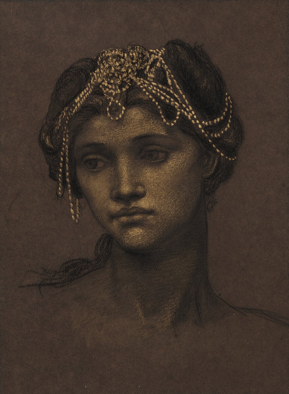 Estudio para Medea, c.1889 (tiza negra realzada con pintura dorada) de Evelyn De Morgan
