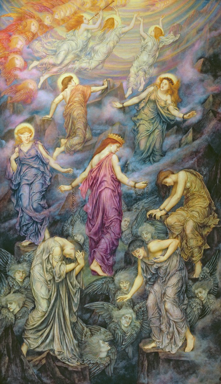 El Reino de los Cielos sufre la violencia (óleo sobre lienzo) de Evelyn De Morgan