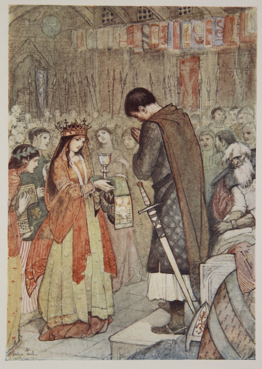 Parzival reza para que lo guíen, de "Mitos y leyendas de la Edad Media", de H.A. Guerber de Evelyn Paul