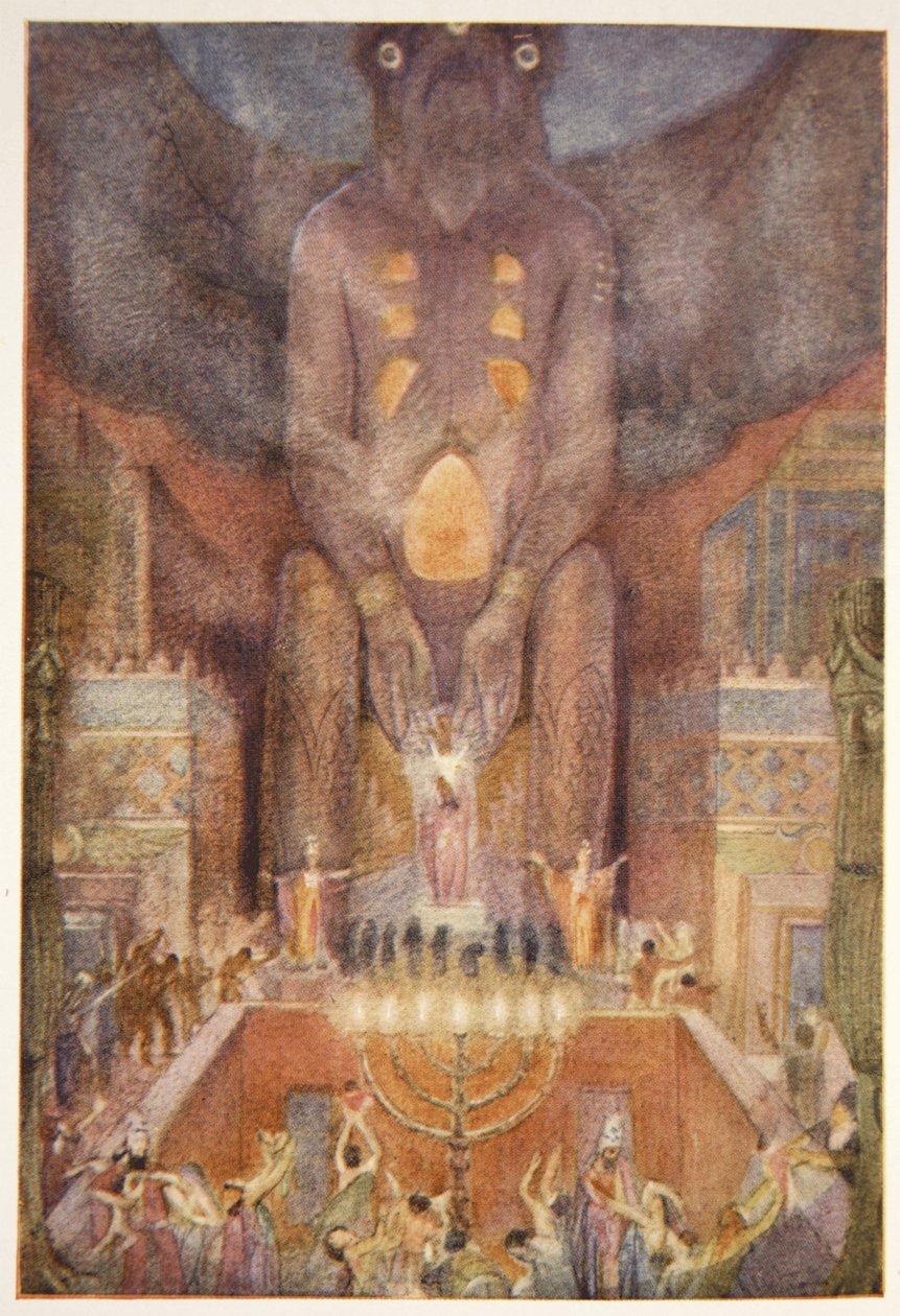 Sacrificio a Bel, frontispicio de "Mitos y leyendas de Babilonia y Asiria" de Lewis Spence de Evelyn Paul