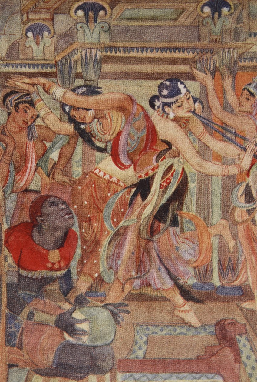 Las diosas como bailarinas, ilustración de "The Myths of Ancient Egypt" de Lewis Spence de Evelyn Paul