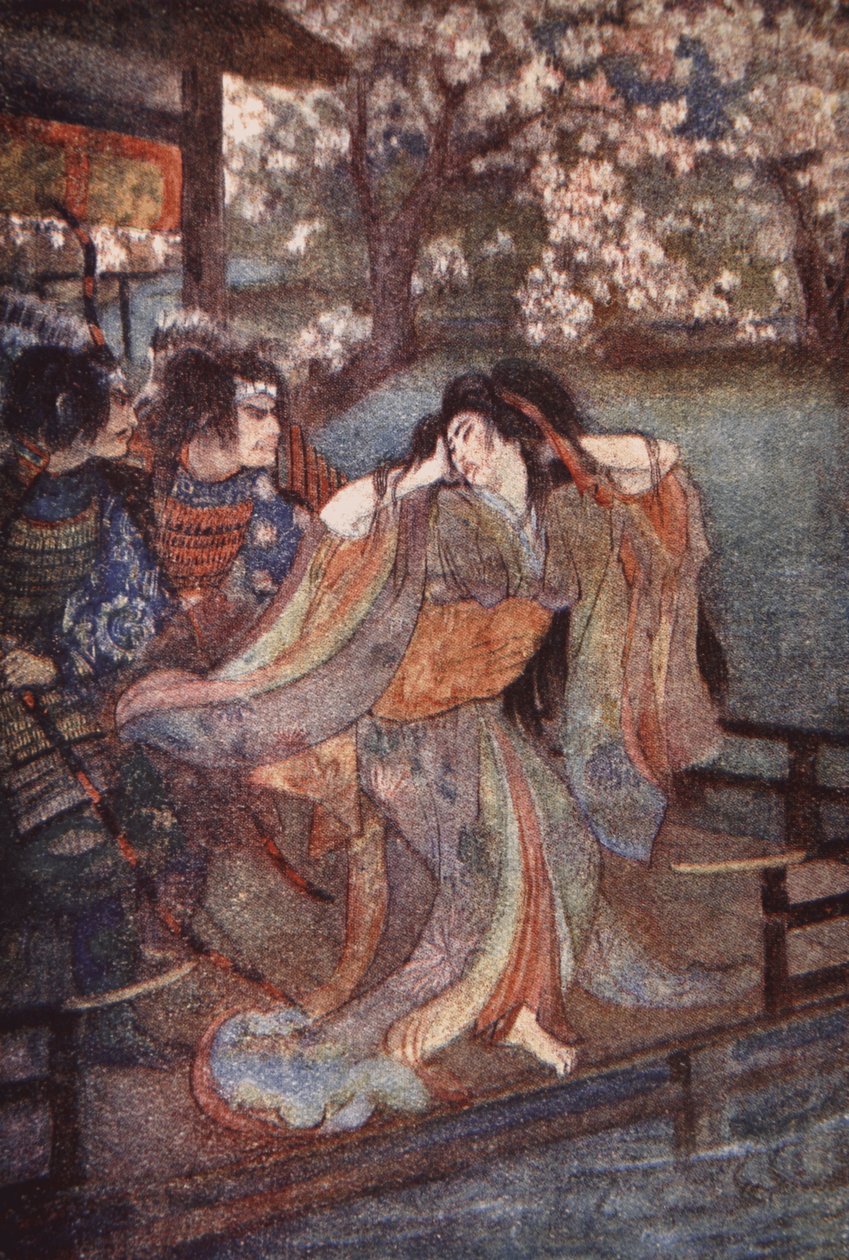 La doncella de Unai, ilustración de "The Myths and Legends of Japan" de F. Hadland Davis de Evelyn Paul