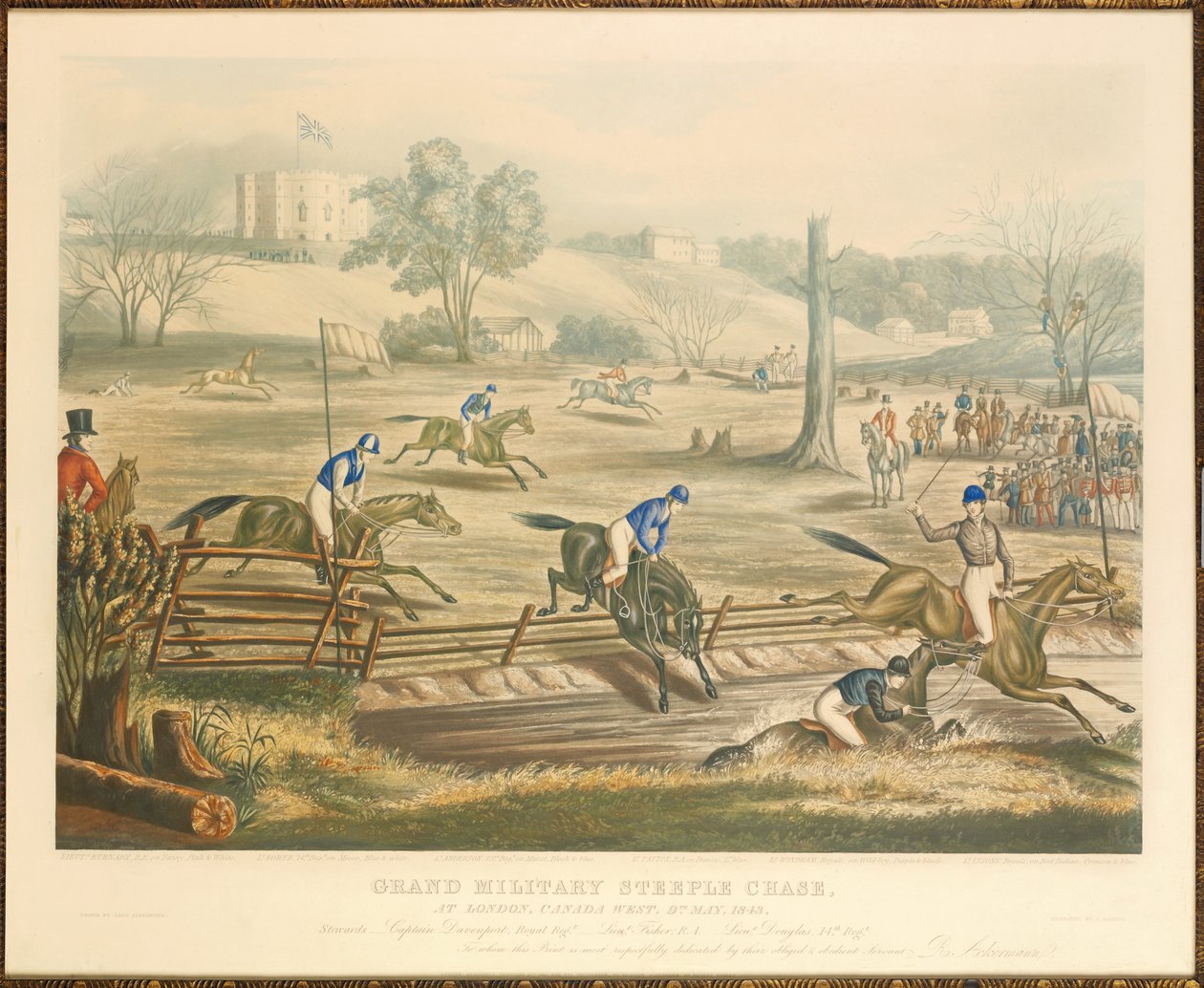 Gran carrera militar de obstáculos, en Londres, Canadá Oeste, 9 de mayo de 1843, grabado por J. Harris, 1845 de Evelyne Marie Alexander
