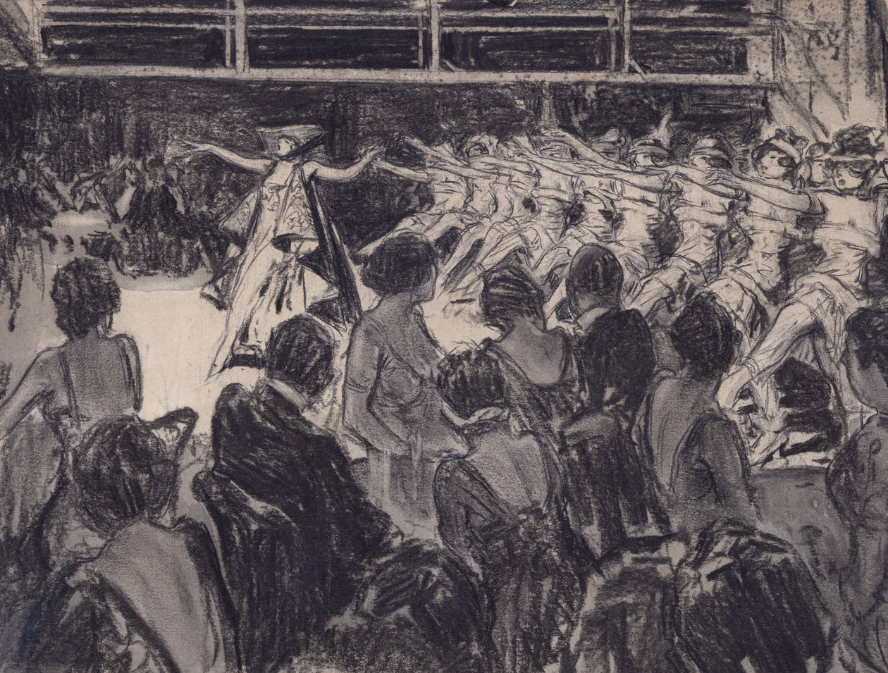 Escena de cabaret (carboncillo sobre cartón preparado) de Everett Shinn
