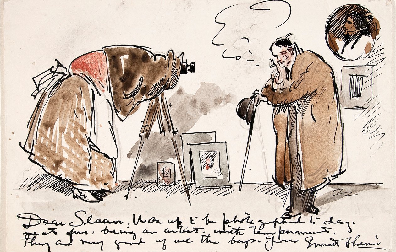 Caricatura de Shinn siendo fotografiado por Gertrude Kasebier (1852-1934) de Everett Shinn