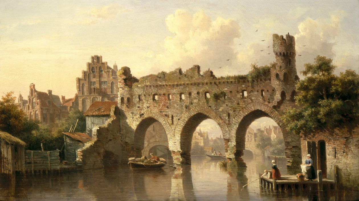 Ruinas sobre el río Birchel en Zutphan, Holanda de Everhardus Koster